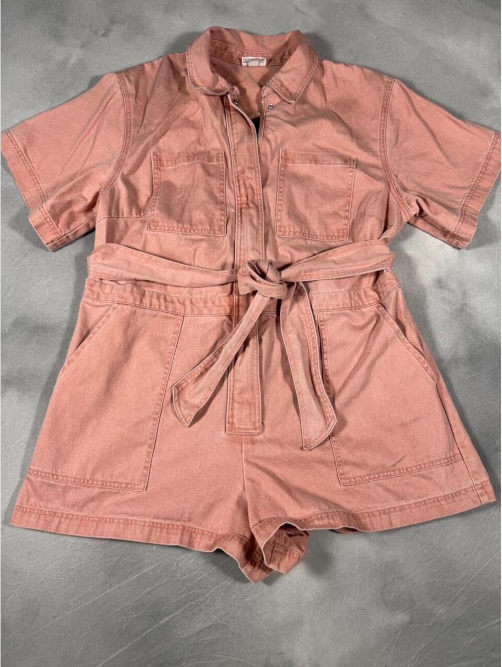 Future Collective Pink Denim Utility Romper Women’s XXL Belted
